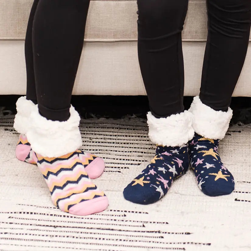 Chevron Navy Pink - Recycled Slipper Socks