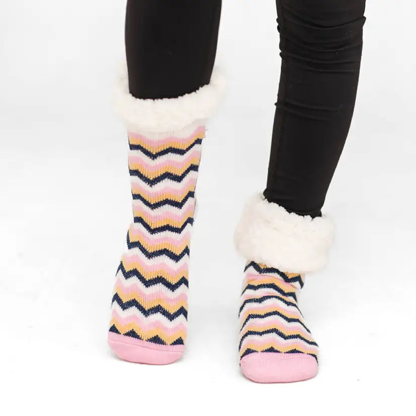 Chevron Navy Pink - Recycled Slipper Socks