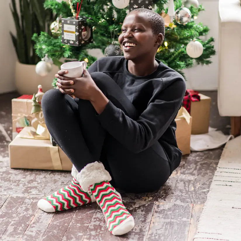 Chevron Christmas Sprinkles - Recycled Slipper Socks