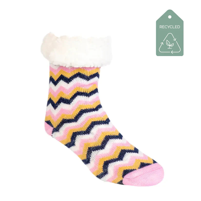 Chevron Navy Pink - Recycled Slipper Socks