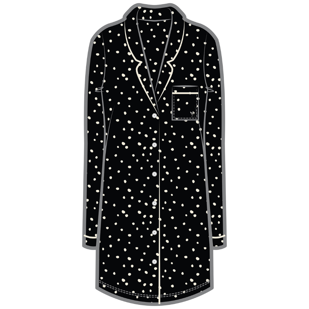 Gracie Sleep Dress | Black with Cloud Dots