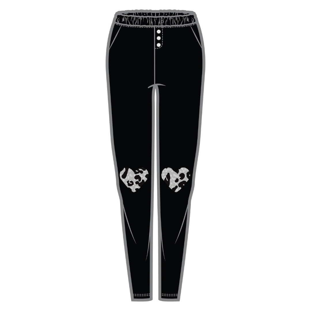 Sienna Sleep Pants | Black Animal Print Patch