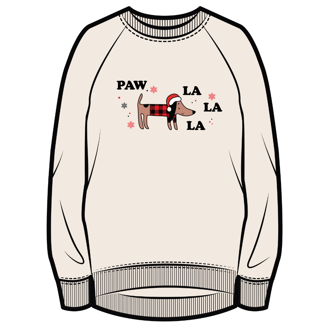 Holiday Sweatshirt | Paw La La La | Ivory