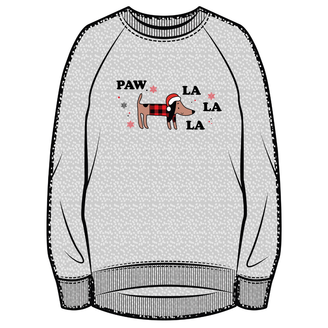 Holiday Sweatshirt | Paw La La La | Pebble Grey