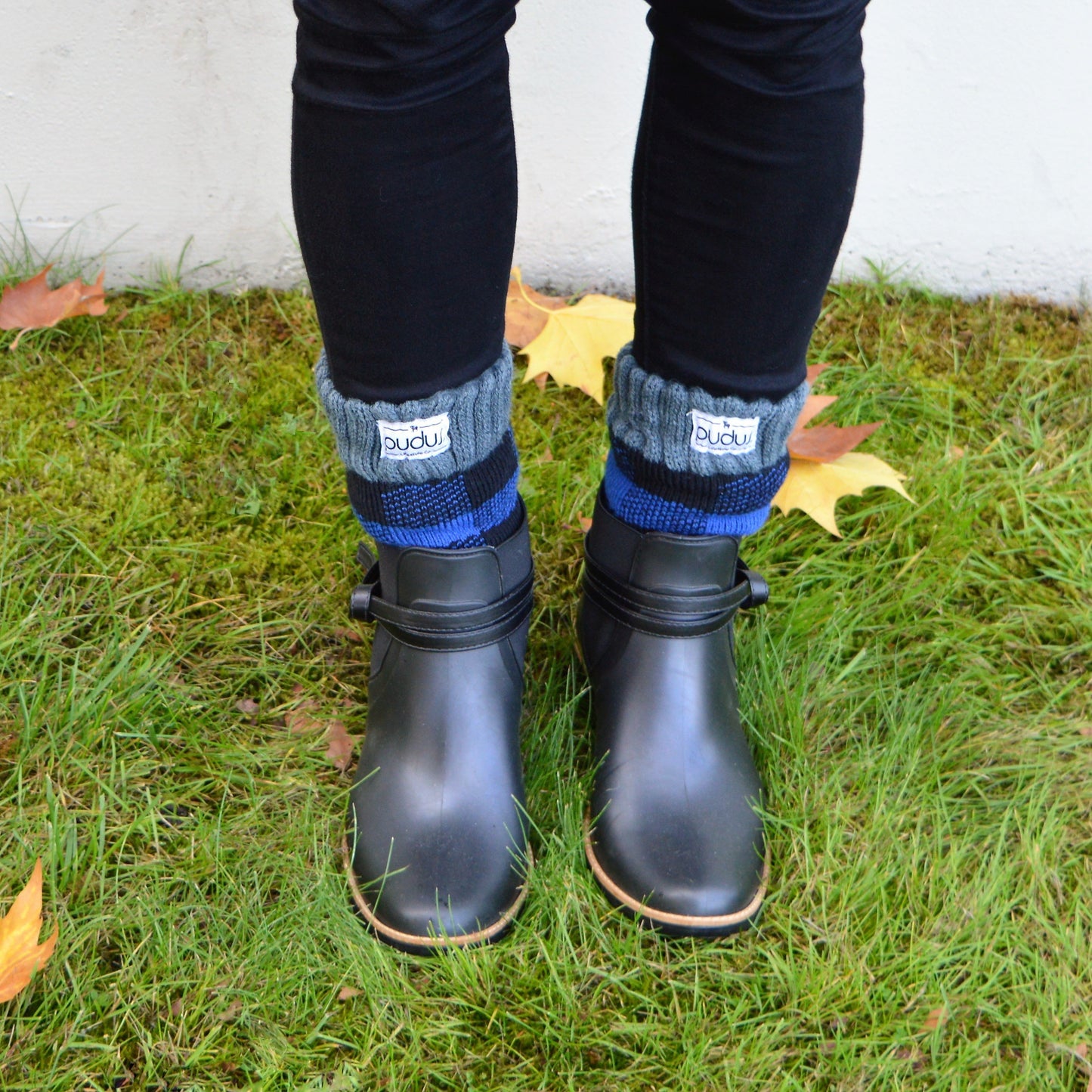 Pudus Women's Warm Short Boot Socks (W 6-10) Crew-Length Winter Socks (Perfect Thermal Socks, Rain Boot Socks and Hiking Socks) Boot Sock Lumberjack Blue Adult Short