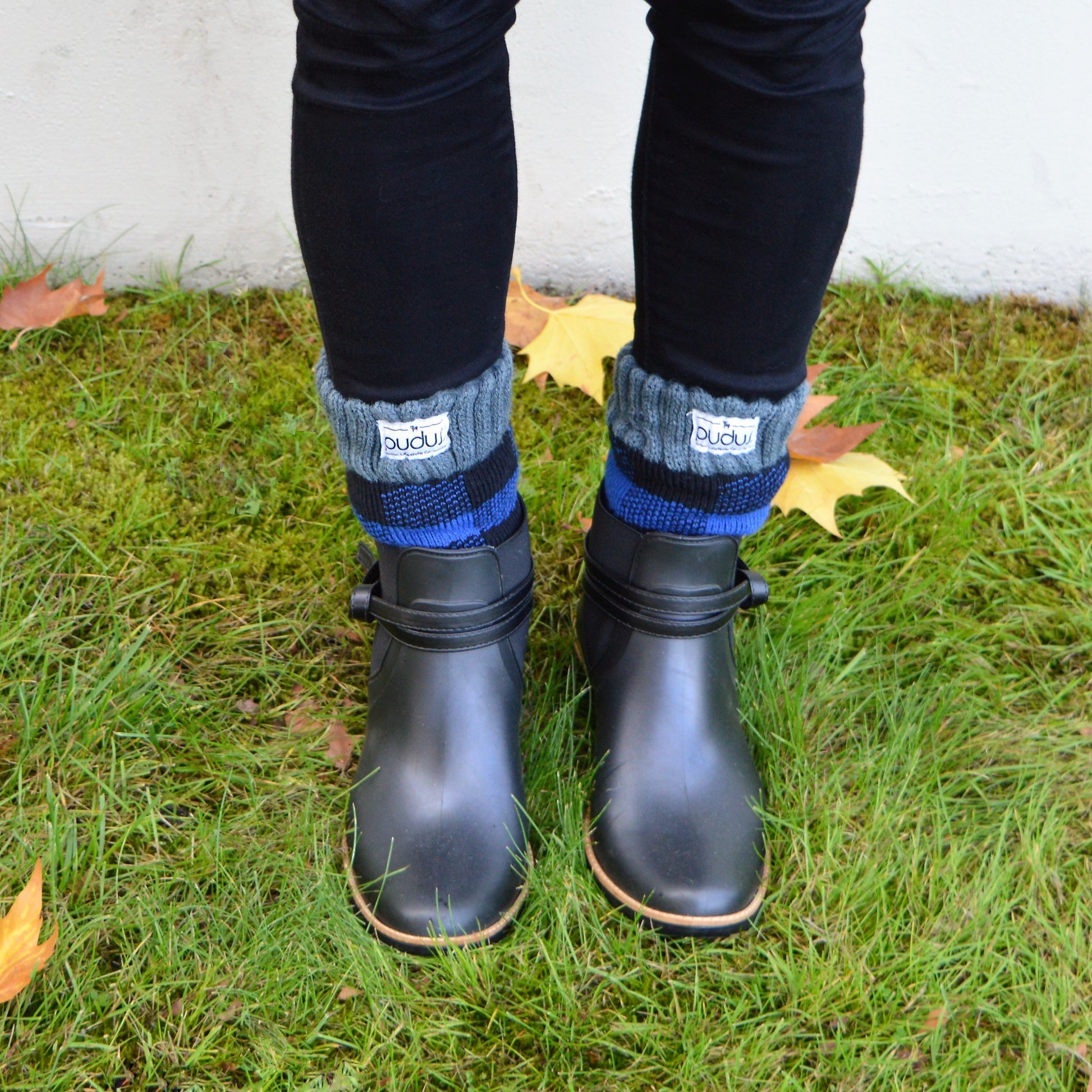 Pudus Women's Warm Short Boot Socks (W 6-10) Crew-Length Winter Socks (Perfect Thermal Socks, Rain Boot Socks and Hiking Socks) Boot Sock Lumberjack Blue Adult Short