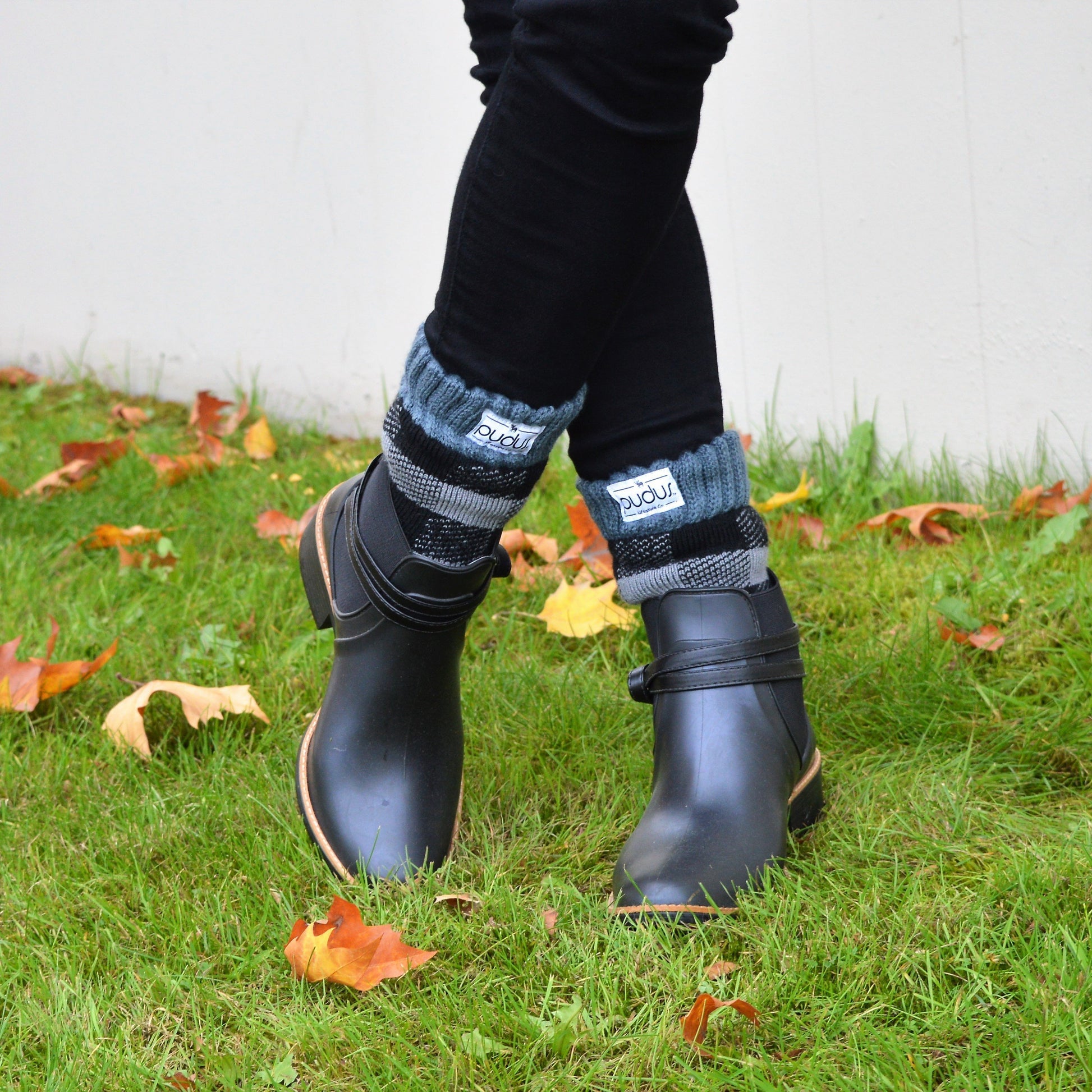 Pudus Women's Warm Short Boot Socks (W 6-10) Crew-Length Winter Socks (Perfect Thermal Socks, Rain Boot Socks and Hiking Socks) Boot Sock Lumberjack Grey Adult Short