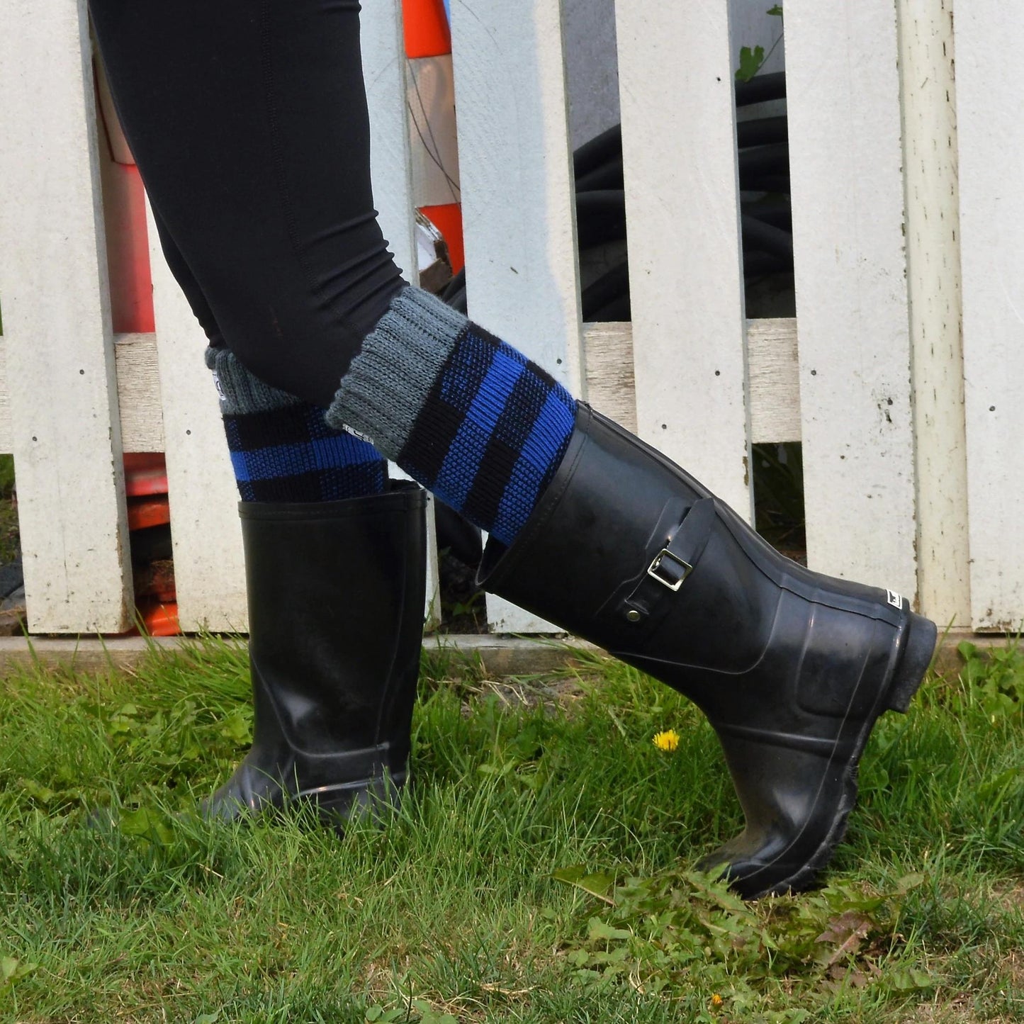 Pudus Women's Warm Tall Boot Socks (W 6-10), Fleece-Lined Knee High Winter Socks (Perfect Thermal Socks, Rain Boot Socks and Hiking Socks) Boot Sock Lumberjack Blue Adult Tall