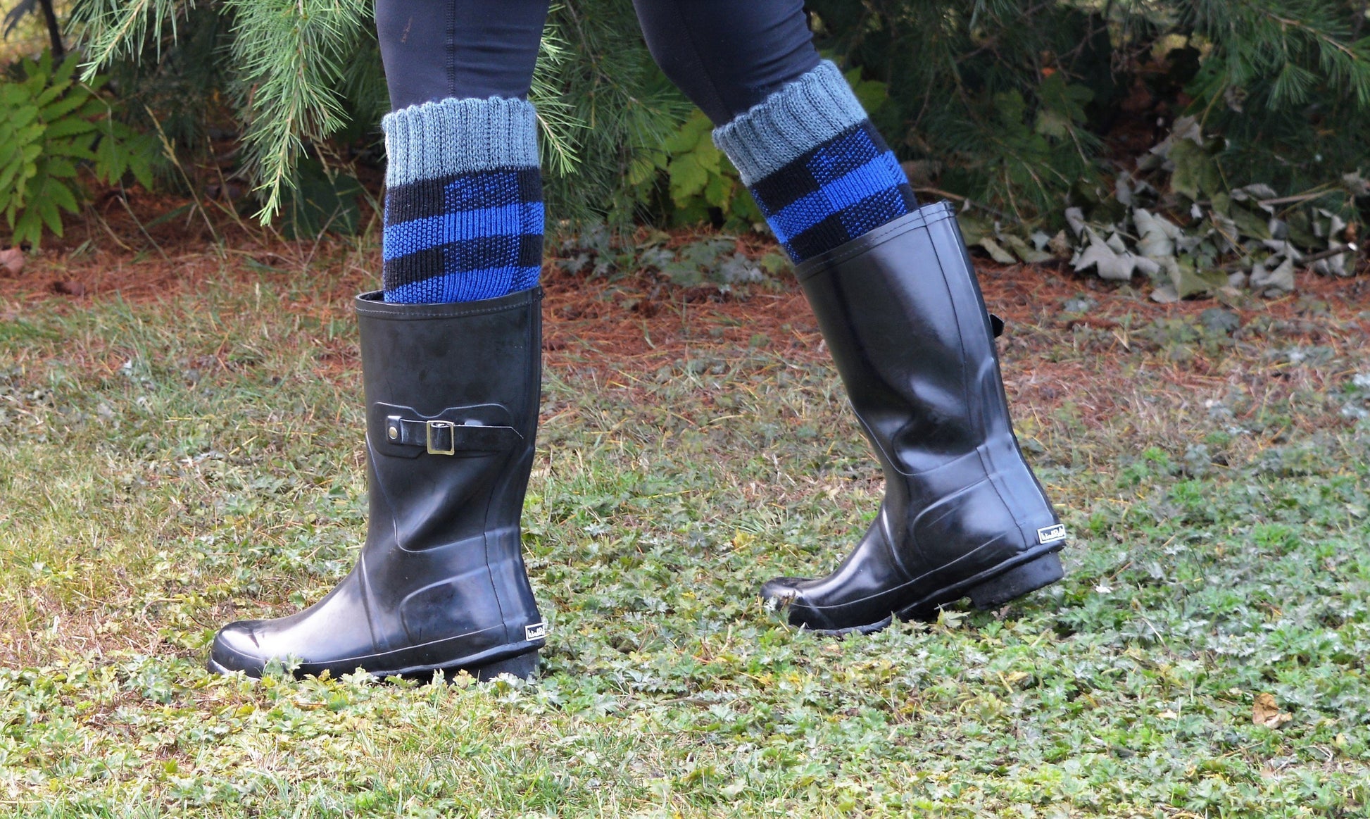 Pudus Women's Warm Tall Boot Socks (W 6-10), Fleece-Lined Knee High Winter Socks (Perfect Thermal Socks, Rain Boot Socks and Hiking Socks) Boot Sock Lumberjack Blue Adult Tall