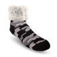 Pudus Cozy Winter Slipper Socks for Women and Men with Non-Slip Grippers and Faux Fur Sherpa Fleece - Adult Regular Fuzzy Socks Camo Grey - Classic Slipper Sock