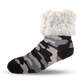 Pudus Cozy Winter Slipper Socks for Women and Men with Non-Slip Grippers and Faux Fur Sherpa Fleece - Adult Regular Fuzzy Socks Camo Grey - Classic Slipper Sock