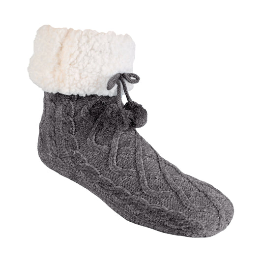 Chenille Knit Holiday Charcoal - Recycled Slipper Socks