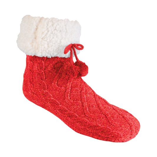 Chenille Knit Holiday Poppy - Recycled Slipper Socks