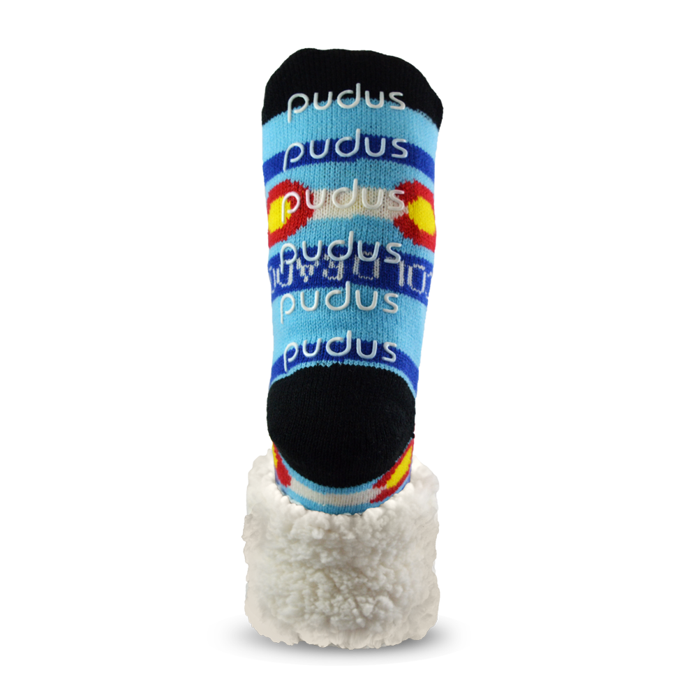 Pudus Cozy Winter Slipper Socks for Women and Men with Non-Slip Grippers and Faux Fur Sherpa Fleece - Adult Regular Fuzzy Socks Colorado Black - Classic Slipper Sock