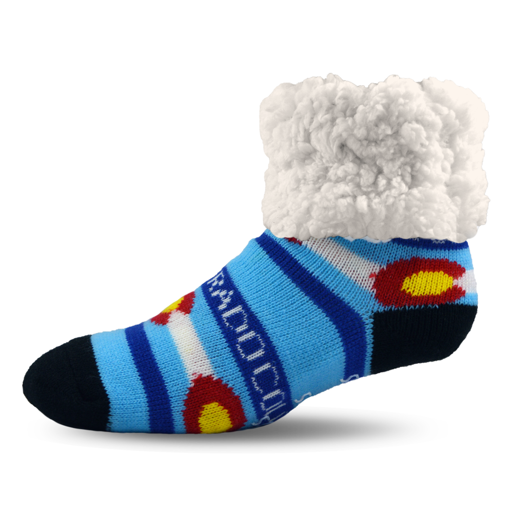 Pudus Cozy Winter Slipper Socks for Women and Men with Non-Slip Grippers and Faux Fur Sherpa Fleece - Adult Regular Fuzzy Socks Colorado Black - Classic Slipper Sock