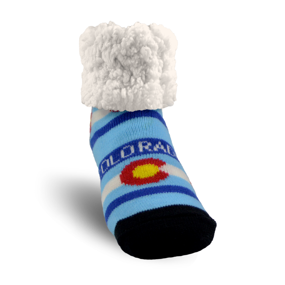 Pudus Cozy Winter Slipper Socks for Women and Men with Non-Slip Grippers and Faux Fur Sherpa Fleece - Adult Regular Fuzzy Socks Colorado Black - Classic Slipper Sock