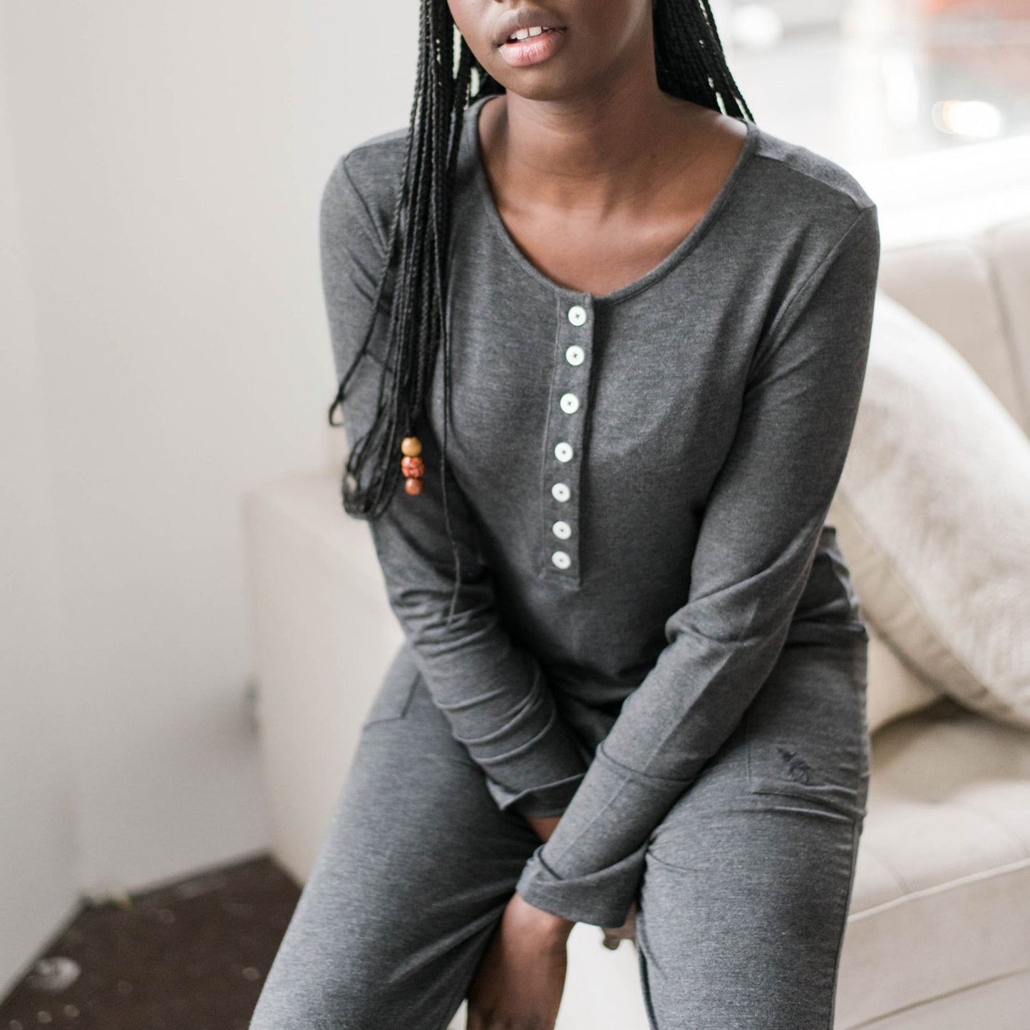 Charlotte Henley Jumpsuit | Charcoal