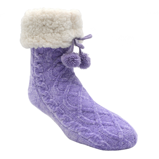 Chenille Cable Knit Lavender - Classic Slipper Sock