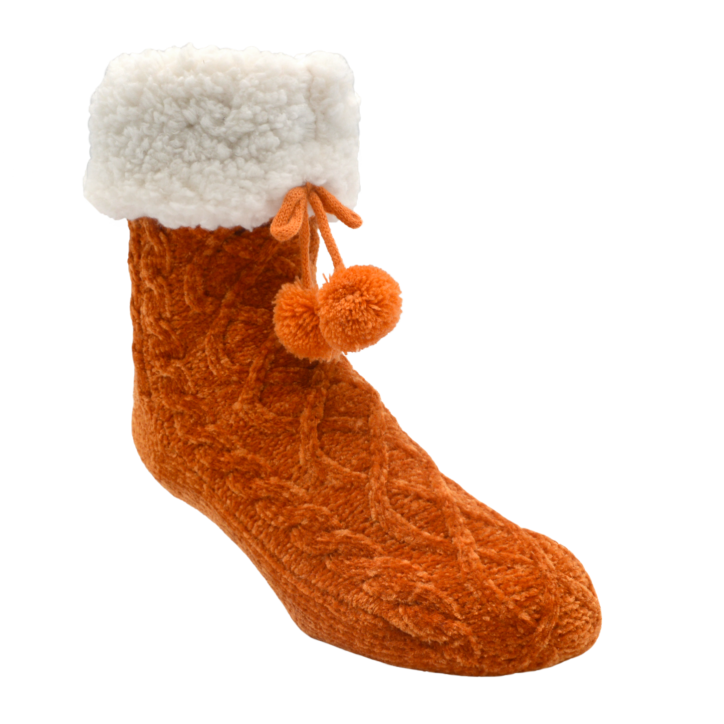 Chenille Cable Knit Peach Caramel - Classic Slipper Sock