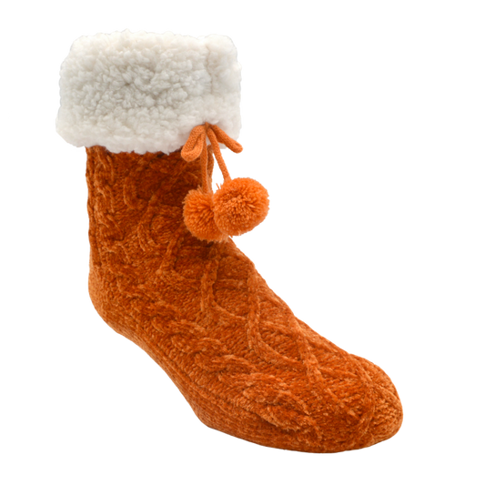 Chenille Cable Knit Peach Caramel - Classic Slipper Sock