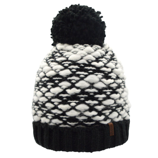 Bubble Black Pom Pom Beanie Hat - Adult