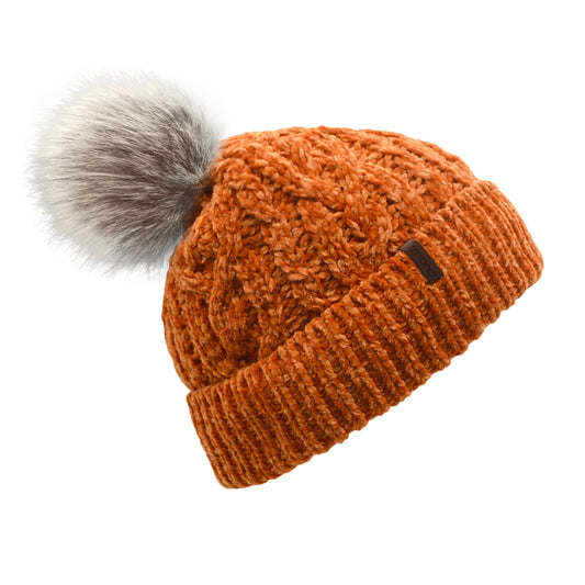 Peach Caramel Chenille Cable Knit - Beanie Hat Adult