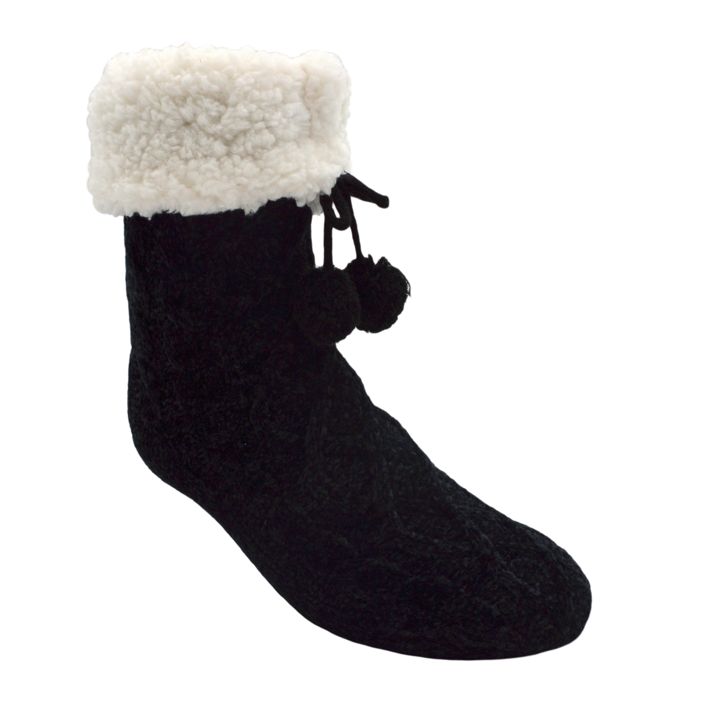 Chenille Cable Knit Black - Classic Slipper Sock