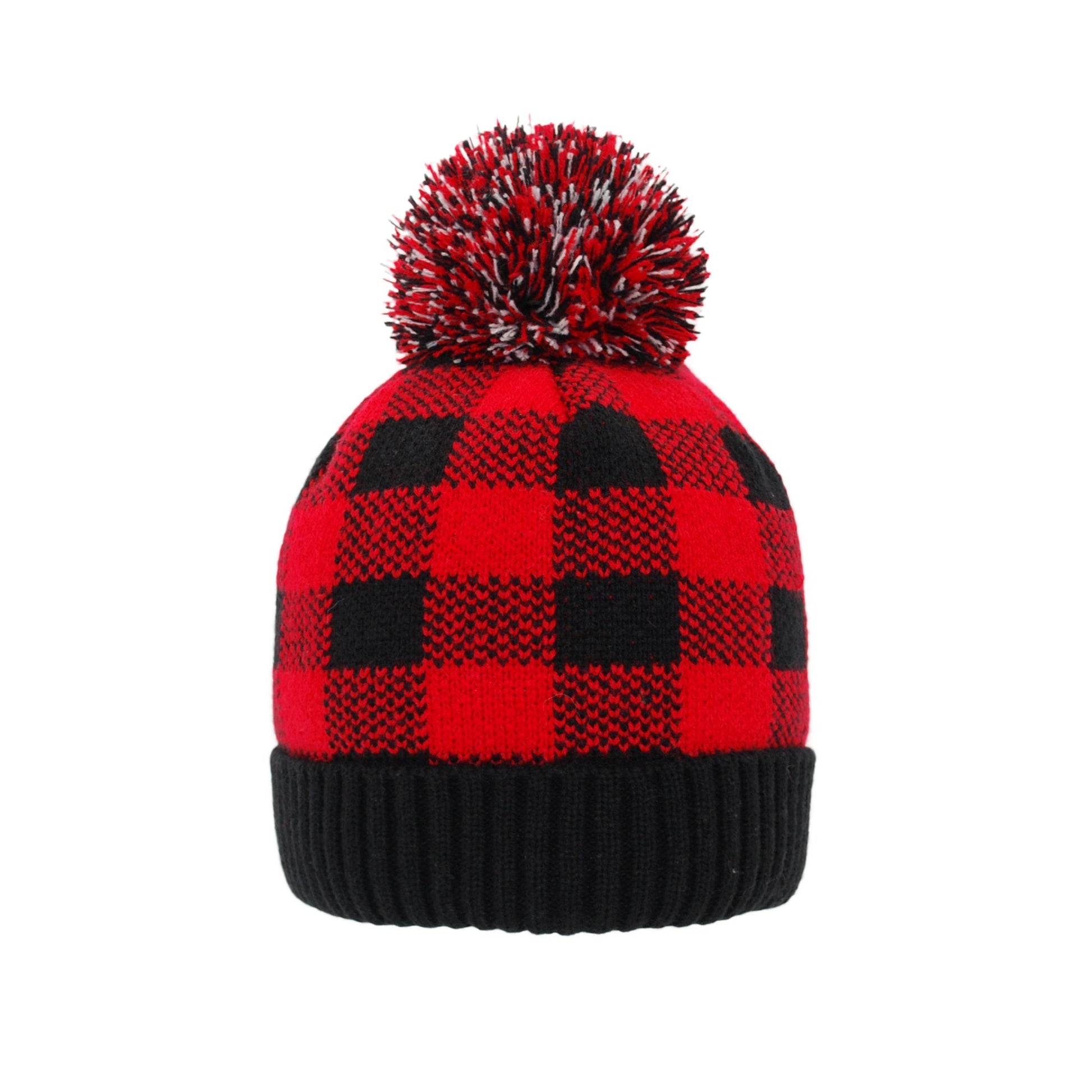 Lumberjack Red Pom Pom Beanie Hat - Warm Winter Hat for Men & Women with Furry Sherpa Fleece Lining