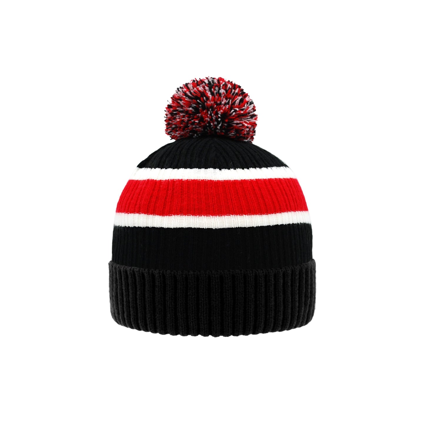 Pudus Unisex Classic Knit Winter Beanie Hat - Fluffy Pom Pom & Warm Fleece Lined Stripe Black Pom Pom Beanie Hat Adult