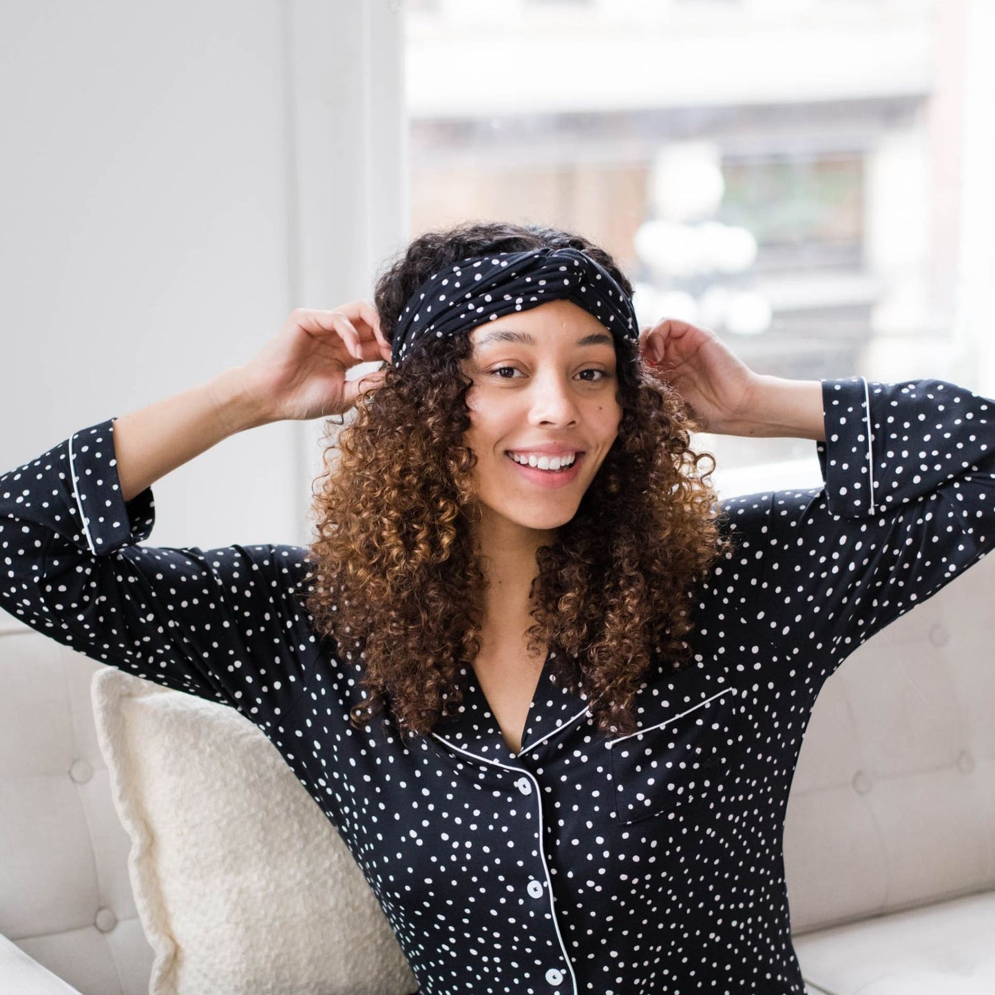 Erica Headband | Black with Cloud Dots