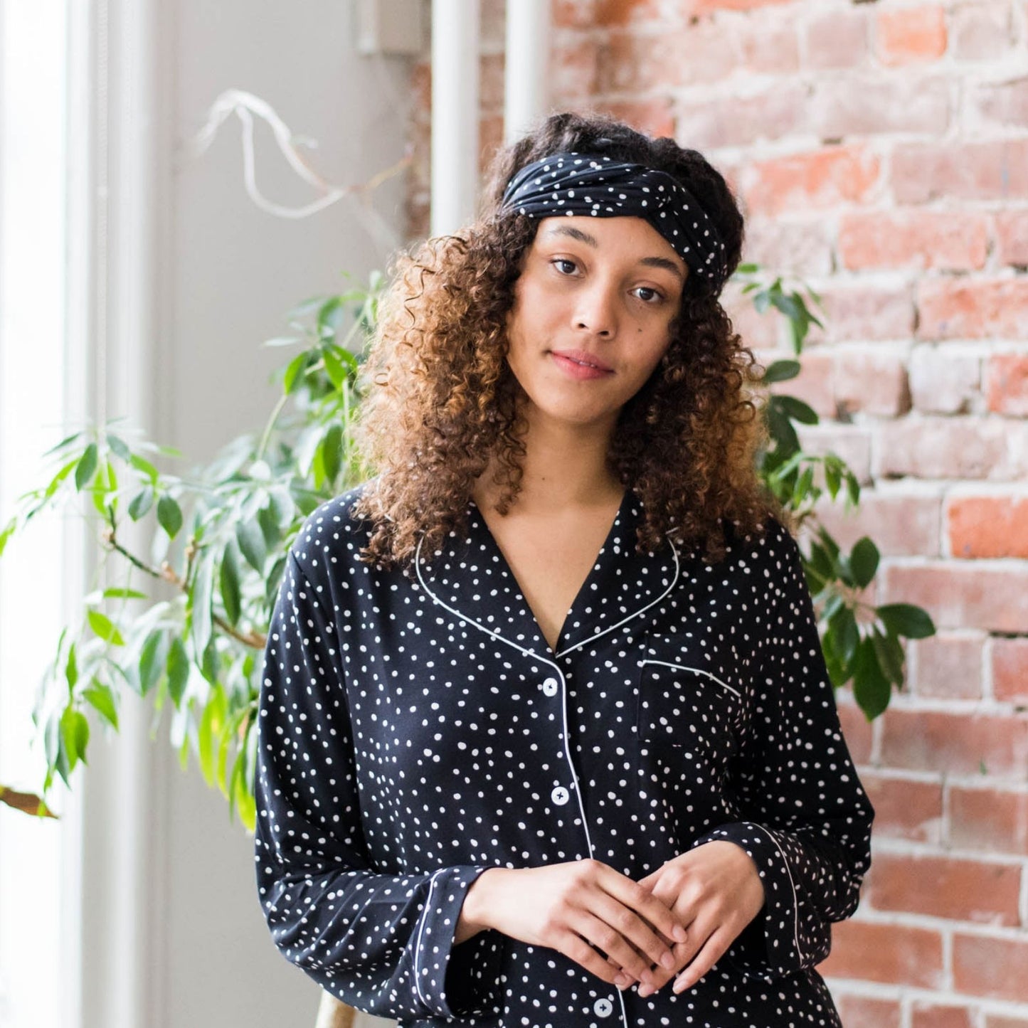 Erica Headband | Black with Cloud Dots