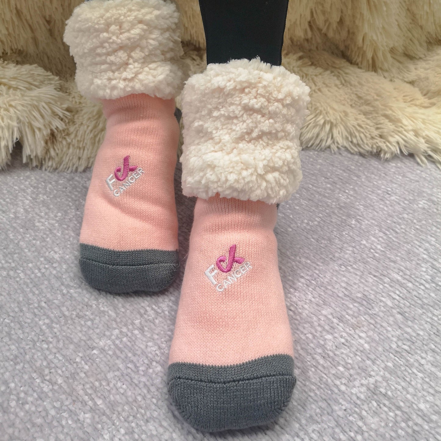 F Cancer Pink X Pudus Classic Slipper Sock