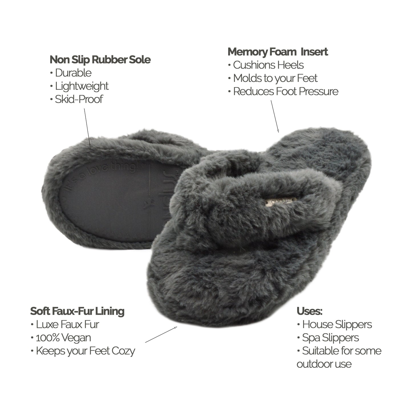 Grey Cottontail Flip Flop Slippers