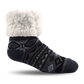 Pudus Cozy Winter Slipper Socks for Women and Men with Non-Slip Grippers and Faux Fur Sherpa Fleece - Adult Regular Fuzzy Socks Geomertic Black - Classic Slipper Sock