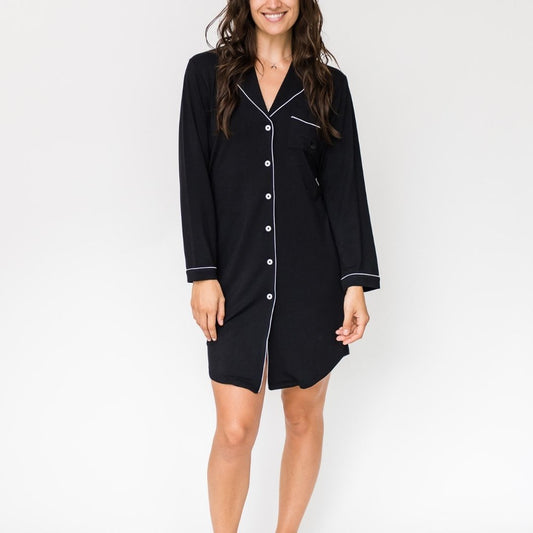 Gracie Sleep Shirt Dress | Black
