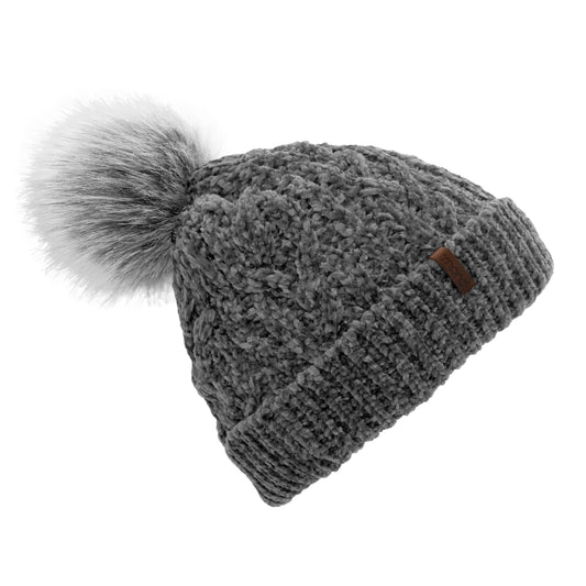 Grey Chenille Cable Knit - Beanie Hat Adult