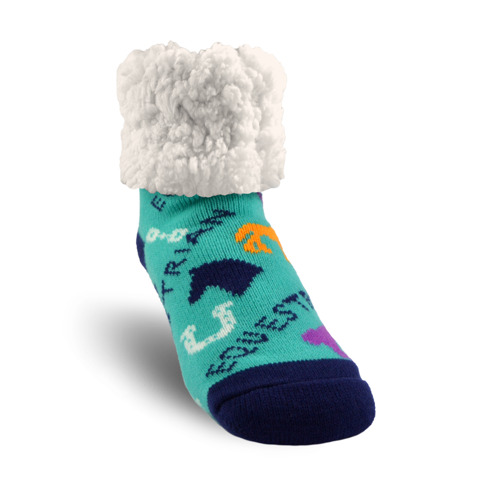 Pudus Cozy Winter Slipper Socks for Women and Men with Non-Slip Grippers and Faux Fur Sherpa Fleece - Adult Regular Fuzzy Socks Crabs - Equestrian - Classic Slipper Sock