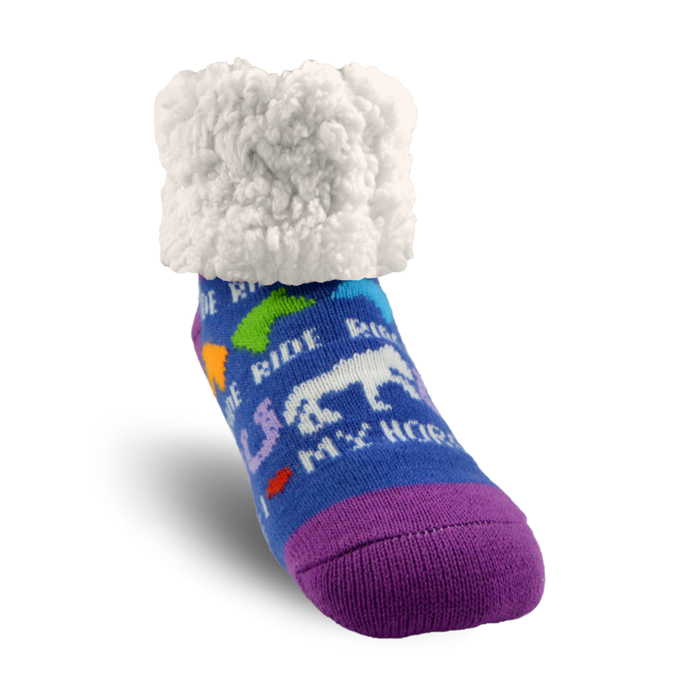 Pudus Cozy Winter Slipper Socks for Women and Men with Non-Slip Grippers and Faux Fur Sherpa Fleece - Adult Regular Fuzzy Socks I ™¡ My Horse - Classic Slipper Sock