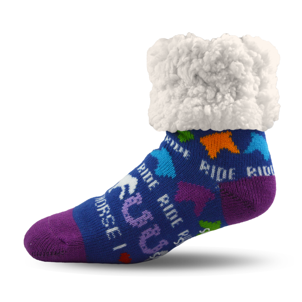 Pudus Cozy Winter Slipper Socks for Women and Men with Non-Slip Grippers and Faux Fur Sherpa Fleece - Adult Regular Fuzzy Socks I ™¡ My Horse - Classic Slipper Sock