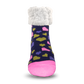 Pudus Cozy Winter Slipper Socks for Women and Men with Non-Slip Grippers and Faux Fur Sherpa Fleece - Adult Regular Fuzzy Socks Heart Navy - Classic Slipper Sock
