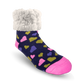 Pudus Cozy Winter Slipper Socks for Women and Men with Non-Slip Grippers and Faux Fur Sherpa Fleece - Adult Regular Fuzzy Socks Heart Navy - Classic Slipper Sock