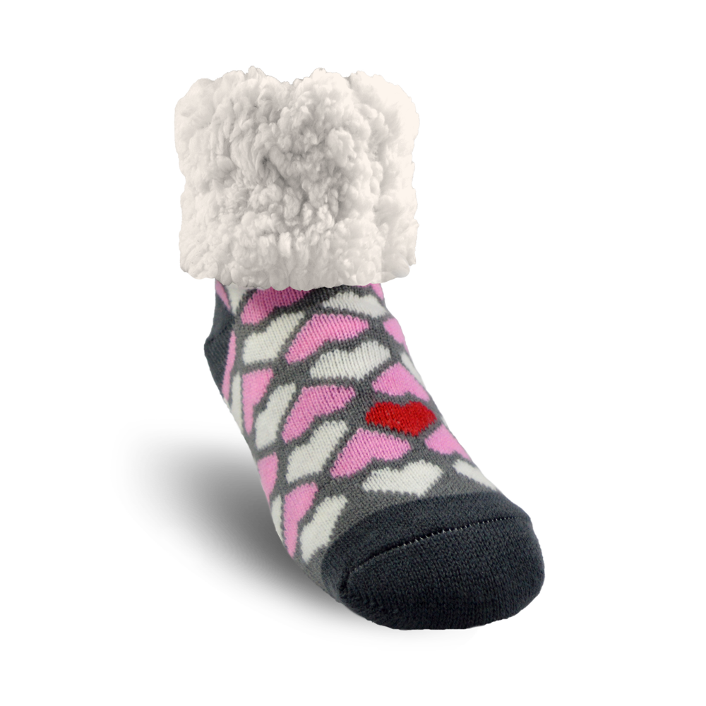 Pudus Cozy Winter Slipper Socks for Women and Men with Non-Slip Grippers and Faux Fur Sherpa Fleece -  Adult Regular Fuzzy Socks Be My Valentine - Classic Slipper Sock