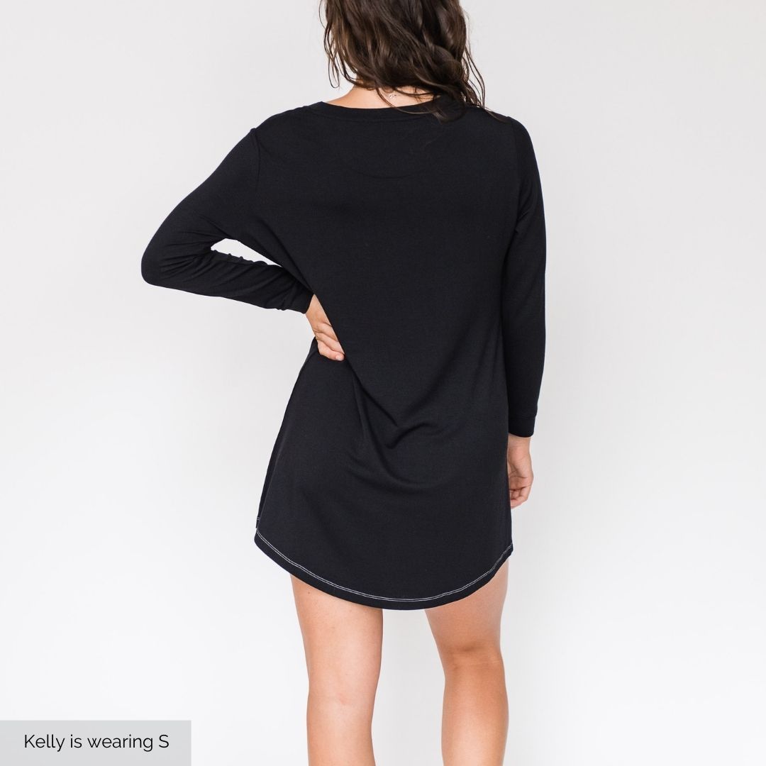 Harlow Sleep Shirt Dress | Black