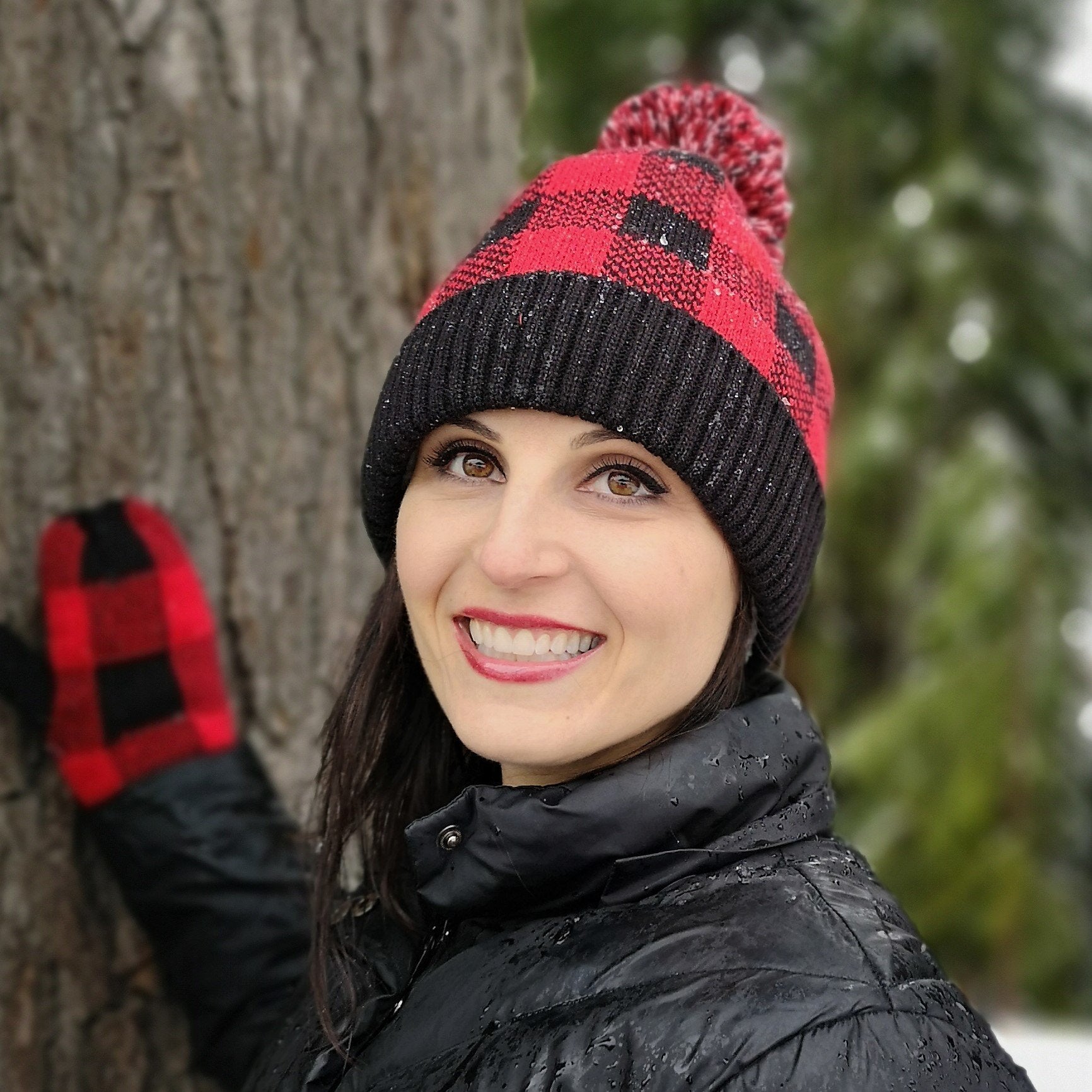 Lumberjack Red Pom Pom Beanie Hat - Warm Winter Hat for Men & Women with Furry Sherpa Fleece Lining