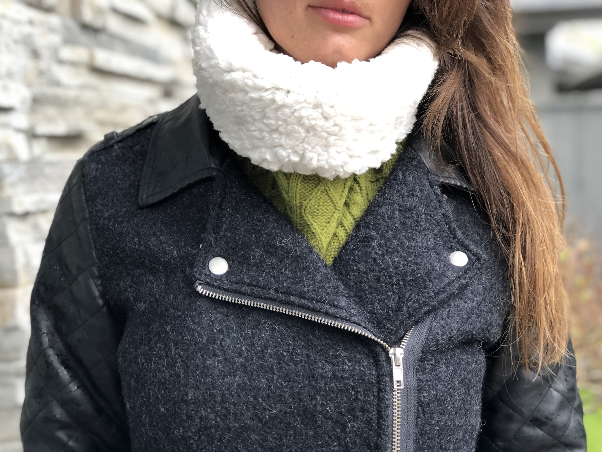  Pudus Cable Knit Winter Infinity Scarf, Fleece-Lined Neck Warmer Circle Snood Cable Knit Green - Snood