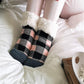 Pudus Cozy Winter Slipper Socks for Women and Men with Non-Slip Grippers and Faux Fur Sherpa Fleece - Adult Regular Fuzzy Socks Lumberjack Blush - Classic Slipper Sock