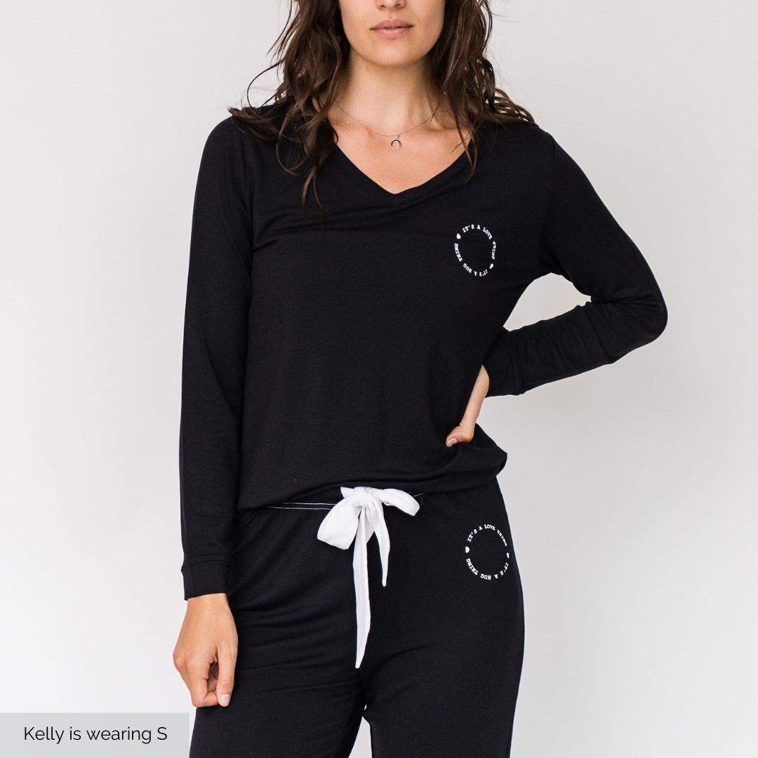 Iris V-Neck Pajama Shirt | Black