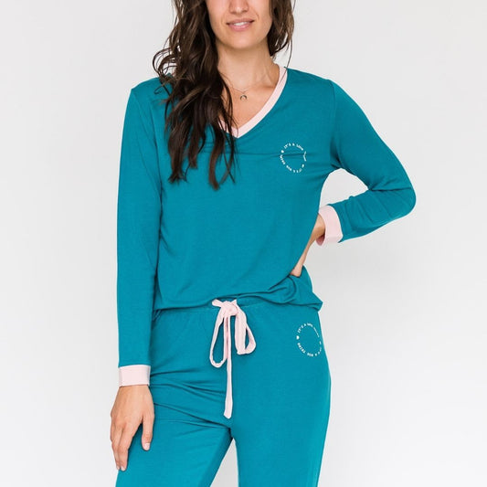 Iris V-Neck Pajama Shirt | Harbour Blue