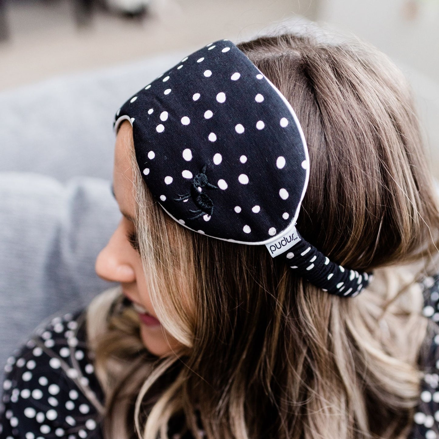 Jessie Eye Mask | Black with Cloud Dots