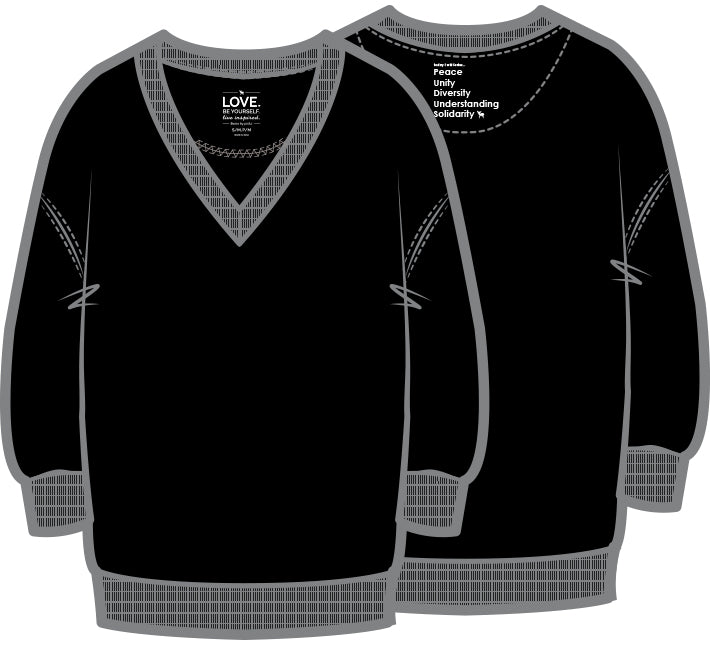 Darin V-Neck 3/4 Sleeve Sweatshirt | Black